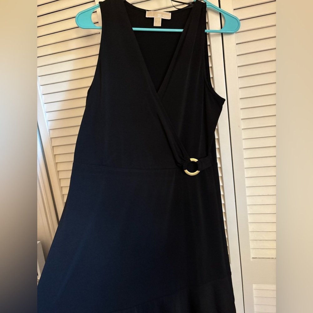 Michael Kors Black Midi Dress with Gold Accent